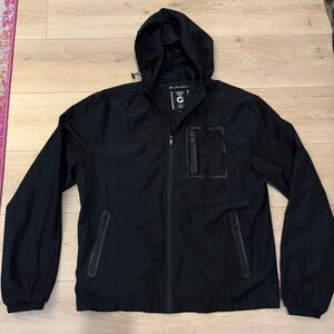 Fried Denim Mens Black Hooded Windbreaker Jacket Lightweight Athletic Size XL